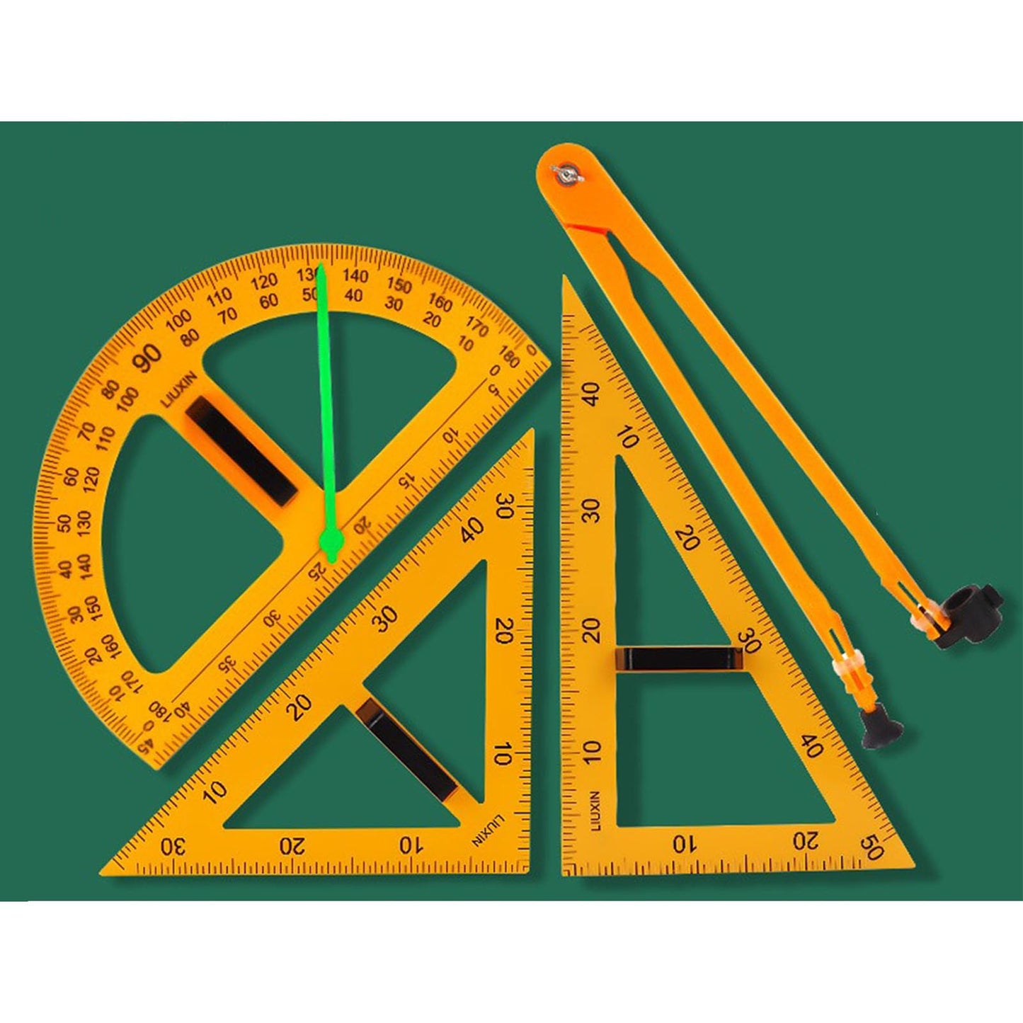 Magnetic Geometry Set on Whiteboard Math Classroom Large Protractor Triangle Ruler Plate Set Compass Drawing Tools for Teacher (4 Pieces)