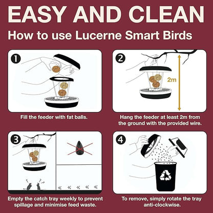 SWISSINNO Bird Feeders - No Mess Fat Ball/Suet Feeder for Outdoors Hanging - Smart Birds Lucerne Spill Proof Wild Cardinal Bird Feeder with Integrated Seed Catcher Tray - Burgundy