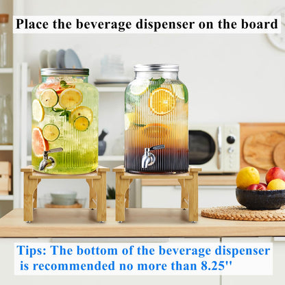 Tebery 2 Pack Natural Bamboo Drink Beverage Dispenser Stand, Water Jugs Glass Water Pitcher Base Fits 6-8 Inches Diameter for Home, Parties, and Catering Events