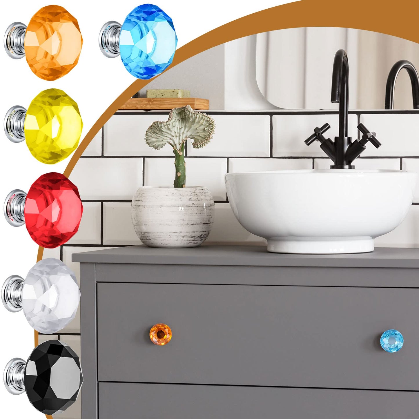 Youyole 10 Pcs Colorful Drawer Crystal Knobs 30mm Glass Pull for Cabinets and Drawers Knobs for Dresser Drawers and Kitchen(Classic Style)