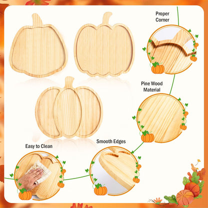 FOBSME 3 Pcs Pumpkin Wooden Charcuterie Boards Thanksgiving Serving Platters Halloween Pumpkin Wooden Serving Trays with Compartments Wood Dish Plates for Autumn Harvest Holiday Housewarming Presents