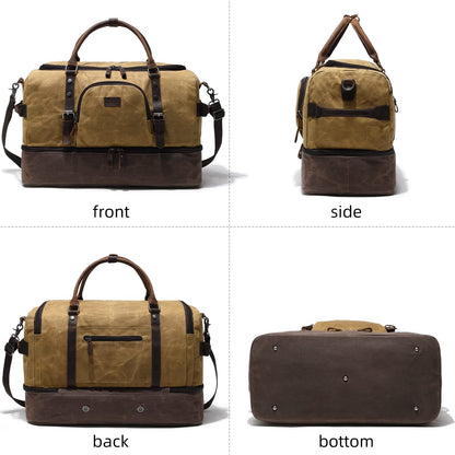 Nerlion Weekender Bag with Shoe Compartment Large Overnight Bag for Men Canvas Genuine Leather Carry on Luggage Bag Travel Duffel Bag(Brown)