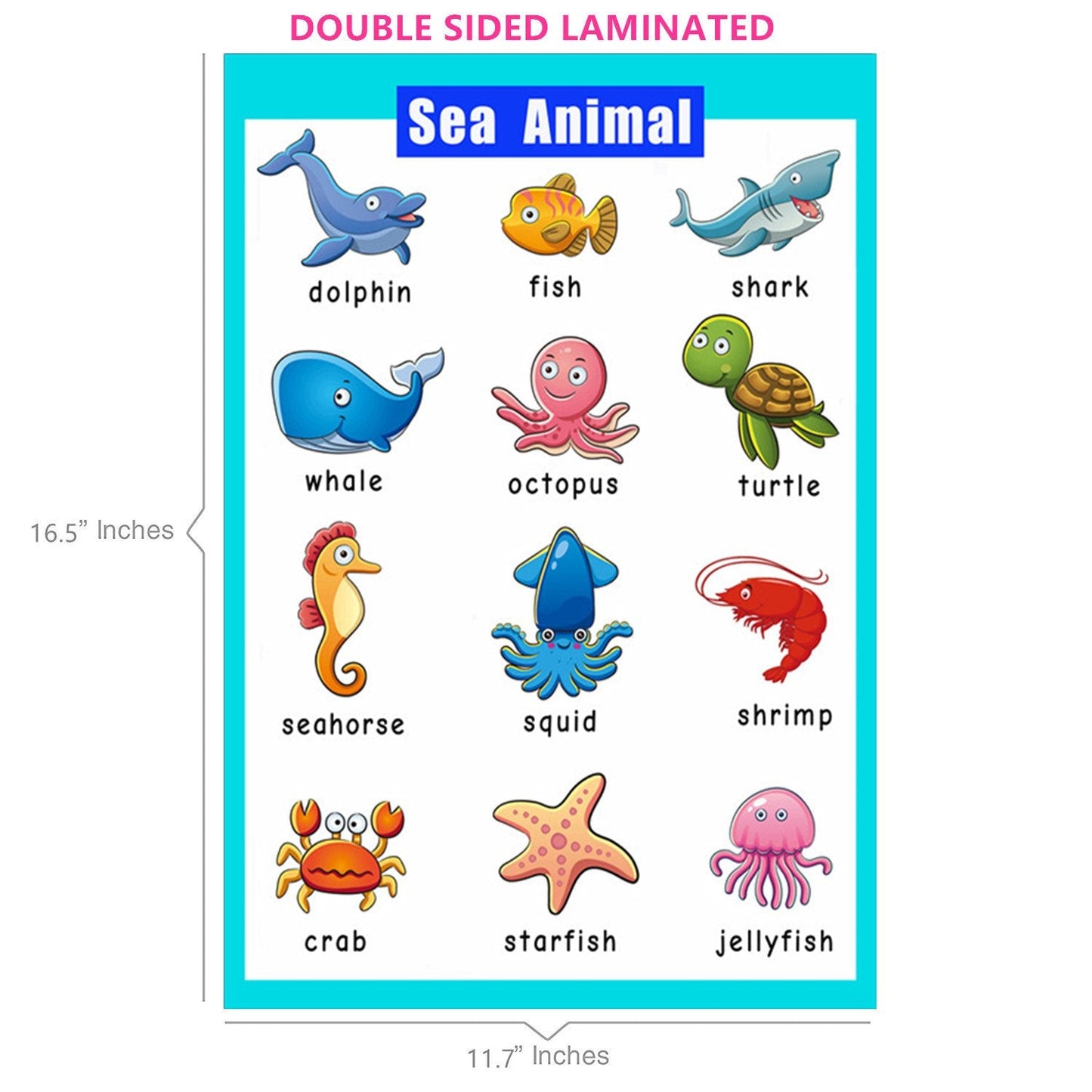 4 Pieces Laminated Educational Preschool Posters for Toddlers| Educational Wall Charts | School classroom Posters | Class decorations for Kindergarten- Sea Animal,Farm Animal,Wild Animal, Insect.