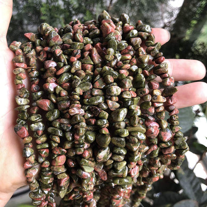 favoramulet 5-8mm Unakite Tumbled Stone Chip Beads for Jewelry Making, Irregular Shaped Healing Crystal Loose Bead Supply Pack of 2 Strands(64 inches)