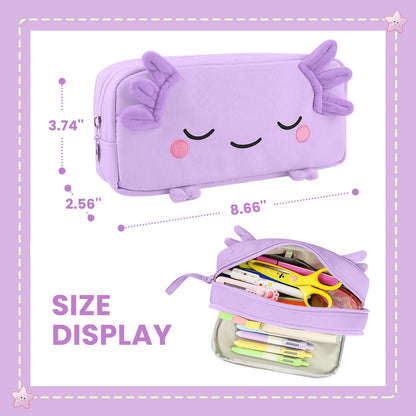 EHZYP Axolotl Pencil Case, Pencil Case For Girls Kids, Salamander Pen Box For School, Large Capacity Pen Pouch,School Supplies Bag for Kids (Purple)