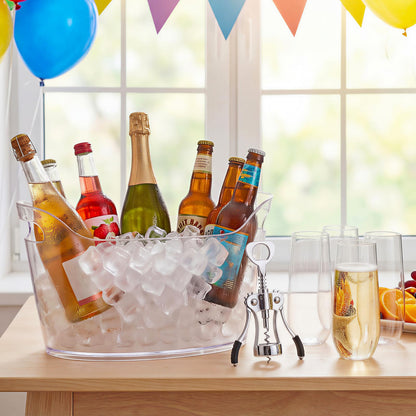 Acellegic 2 Pack 6.5l Ice Bucket for Party, Clear Plastic Champagne Cooler with Ice Scoop & Metal Bottle Opener, Large Portable Drink Beverage Tub for Beer & Mimosa Bar Supplies