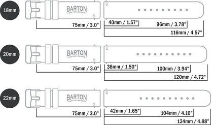 BARTON WATCH BANDS Quick Release Top Grain Leather Watch Band Strap, Black Leather/Black Stitching (Black Buckle), 22mm