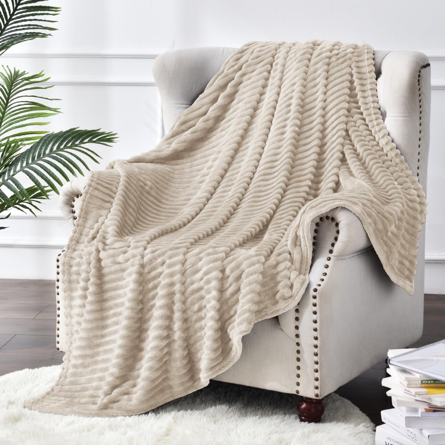 BEDELITE Fleece Throw Blanket for Couch – 3D Ribbed Jacquard Soft and Warm Decorative Fuzzy Blanket – Cozy, Fluffy, Plush Lightweight Linen Throw Blankets for Bed, Sofa, 50x60 inches