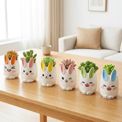 6 Pcs Cartoon Animal Succulent Pots with Drainage - 2.8 Inch Cute Ceramic Mini Planters for Small Plants, Cactus, Air Plants - Decorative Animal Flower Pots for Indoor Desk, Home Decor