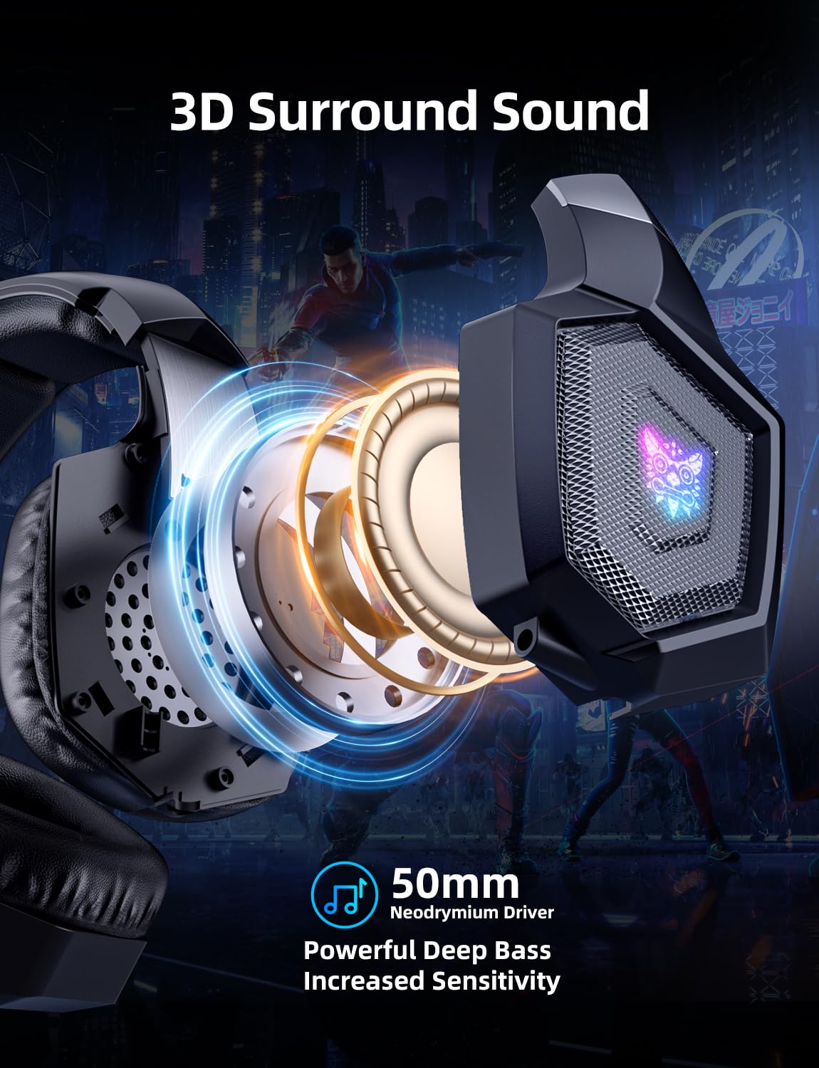 Gaming Headset with Microphone, Gaming Headphones Compatible for PS4 PS5 Xbox PC with RGB Lights, PlayStation Headset with Noise Reduction 7.1 Surround Sound Over-Ear and Wired 3.5mm Jack (Black)