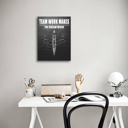 Motivational Canvas Wall Art Team Work Makes the Dream Work Print Poster Successful Entrepreneur Quotes Picture Painting for Office Class Room School Wall Decoration Stretched and Framed [18''Wx24''H]