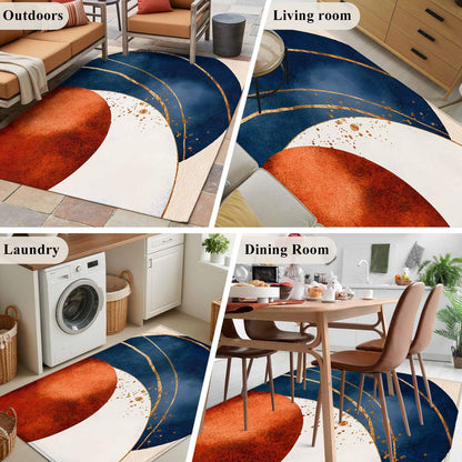 Navy Blue Burnt Orange Area Rug 3x5 FT, Entryway Bedside Carpet, Modern Boho Art Geometric Washable Floor Carpet Indoor Mat Non-Shedding Throw Rug for Dorm Kitchen Home Office