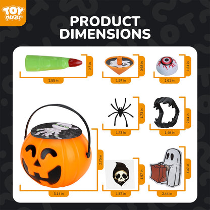 TOY Life Halloween Toys Prefilled Pumpkins Buckets Halloween Party Favors for Kids Bulk, 162Pcs Halloween Pinata Stuffers Mini Bucket Goodies Bag Classroom Prizes Trick or Treats