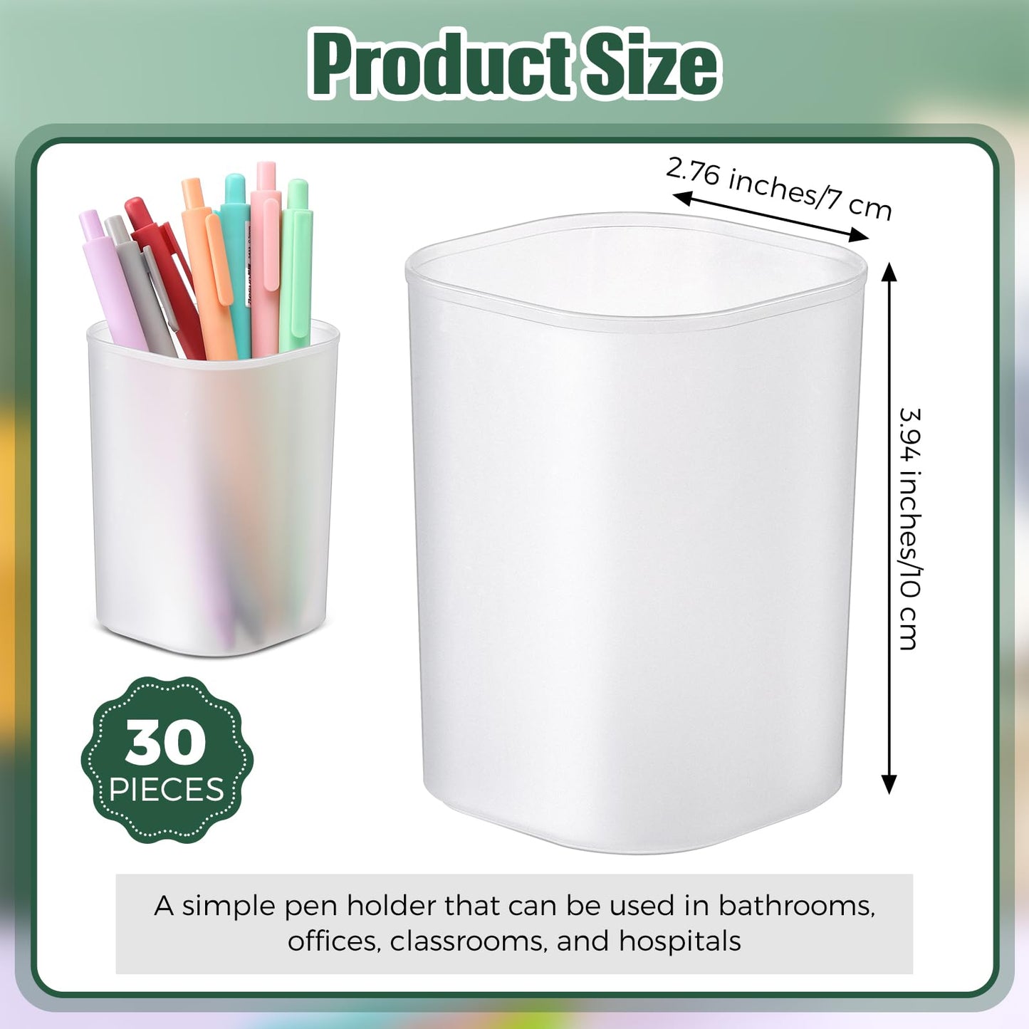 Weekgrat 30 Pack Pen Holder Pen Cups for Desk Organizers and Storage Stationery Plastic Matte Pencil Holder Cups Ins Style Transparent for Office School Supplies (White)