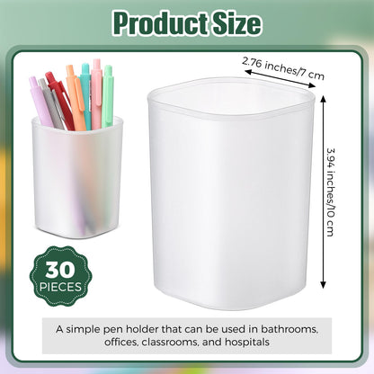 Weekgrat 30 Pack Pen Holder Pen Cups for Desk Organizers and Storage Stationery Plastic Matte Pencil Holder Cups Ins Style Transparent for Office School Supplies (White)