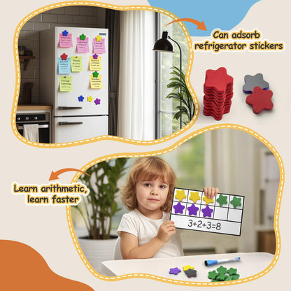 TOMMYHOME Magnetic Ten Frame Set of 74 PCS,Kindergarten Math Classroom Must Have counters,Educational Math Game Toys Suitable for Kids 5-7. (Star)
