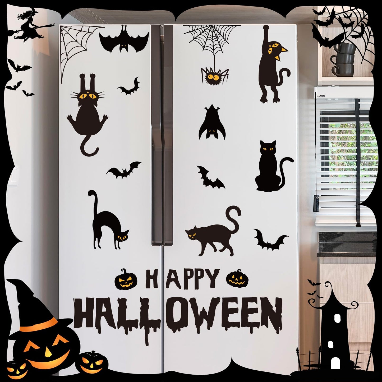 JarThenaAMCS 30 Pcs Halloween Garage Magnets Decoration Black Cat Bat Pumpkin Spider Web Garage Door Decals Magnetic Refrigerator Stickers for Halloween Party Home Car