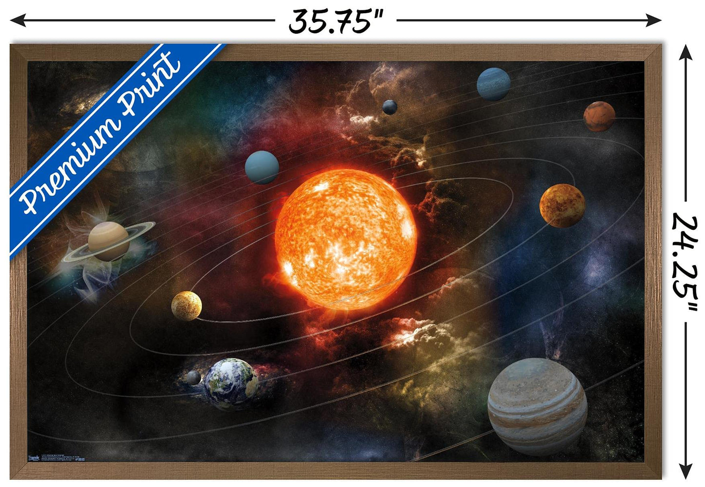 Orbiting Solar System Wall Poster, 34L" x 22.4W", Bronze Framed Version