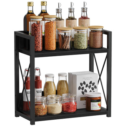 Giikin Kitchen Countertop Organizer, 2 Tier Coffee Bar Organizer, Black Spice Rack for Counter, Kitchen Counter Shelves, Particleboard, Large Size (15.8" L x 7.9" W x 15.8" H), Black