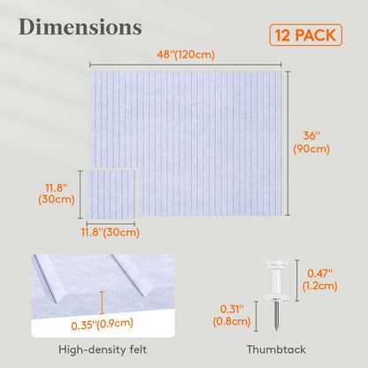 Lifewit Felt Slatted Bulletin Board, 12 Pack Self-Adhesive Panel, 48"x 36" Total Size, Cork Board Alternative, Pin Message Board with 30 Pushpins for Room and Office Decor, Home, Dorm, Purple