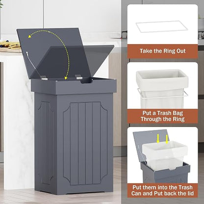 Function Home Trash Can Cabinet, 13 Gallon Kitchen Garbage Can, Wood Recycling Trash Bin, Freestanding Dog Proof Trash Can, Farmhouse Trash Cabinet with Lid for Home Kitchen Bathroom, Grey