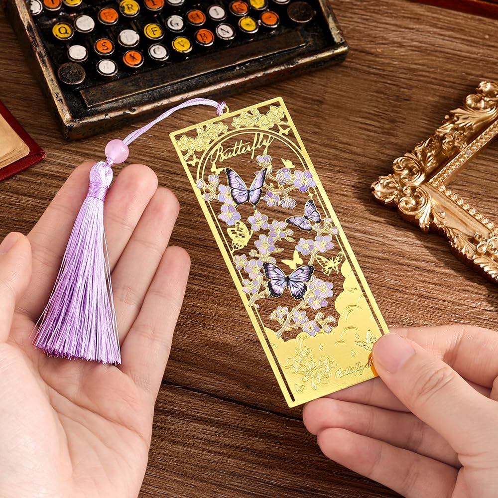 icceemee 2pcs Bookmark Butterfly Flower Theme Pretty Book Marks Set with Bookmarks for Women, Cute Book Markers for Writers, Kids, Teens, Men Readers, Reading Accessories Gifts for Book Lovers