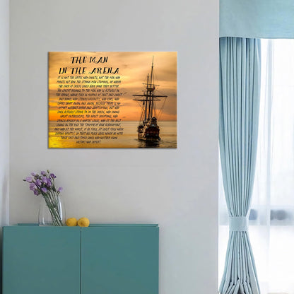 YSPCSUN Inspirational Posters for Office, The Man in the Arena Canvas Poster Single Panel Wall Decor for Home Office Dorm Classroom, Framed Canvas Art, 24x18inch