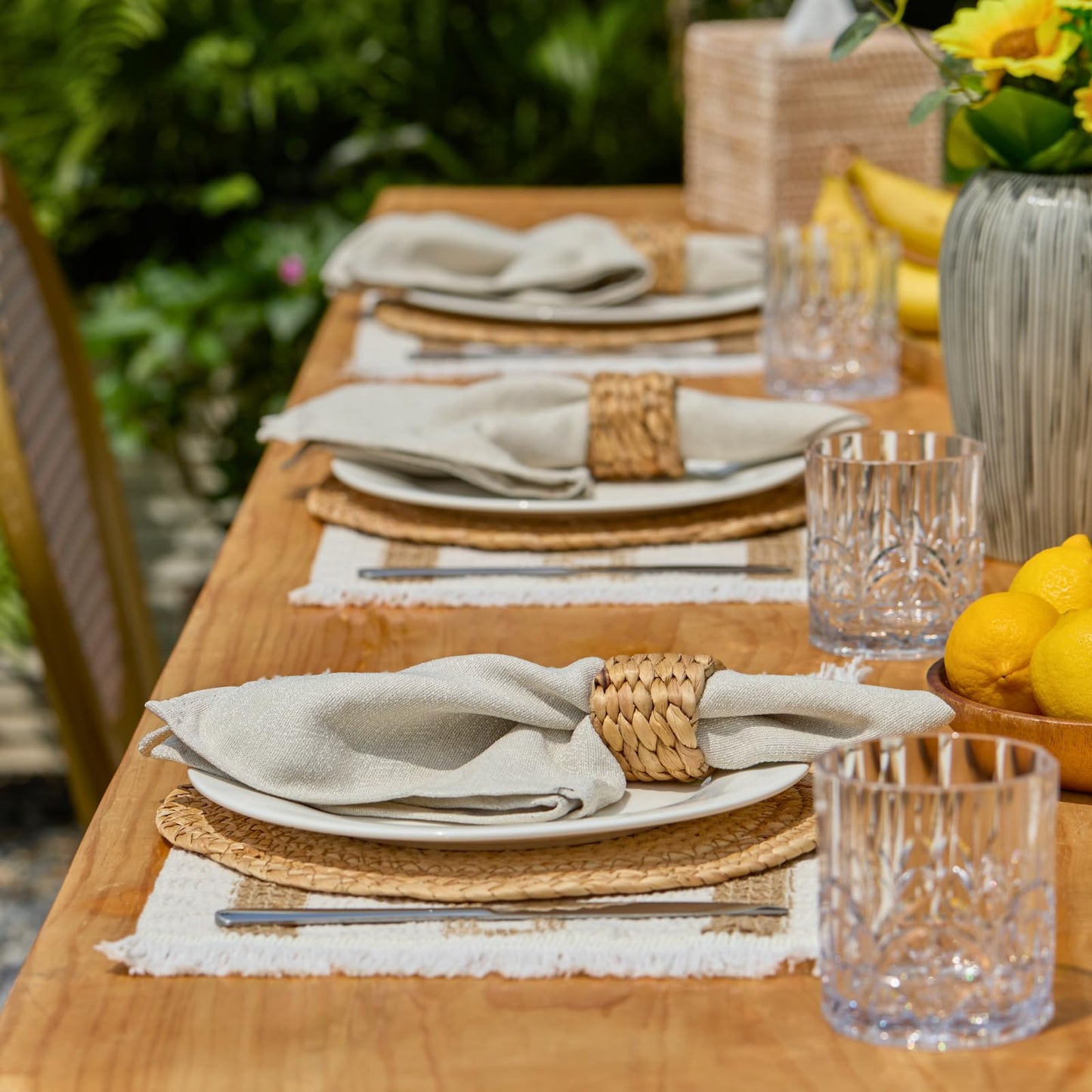 YANGQIHOME Boho Placemats Set of 4, Farmhouse Rustic Woven Placemats for Dining Table Decor, Handmade Braided Place Mats in Natural Cotton Jute and Water Straw for Kitchen Table