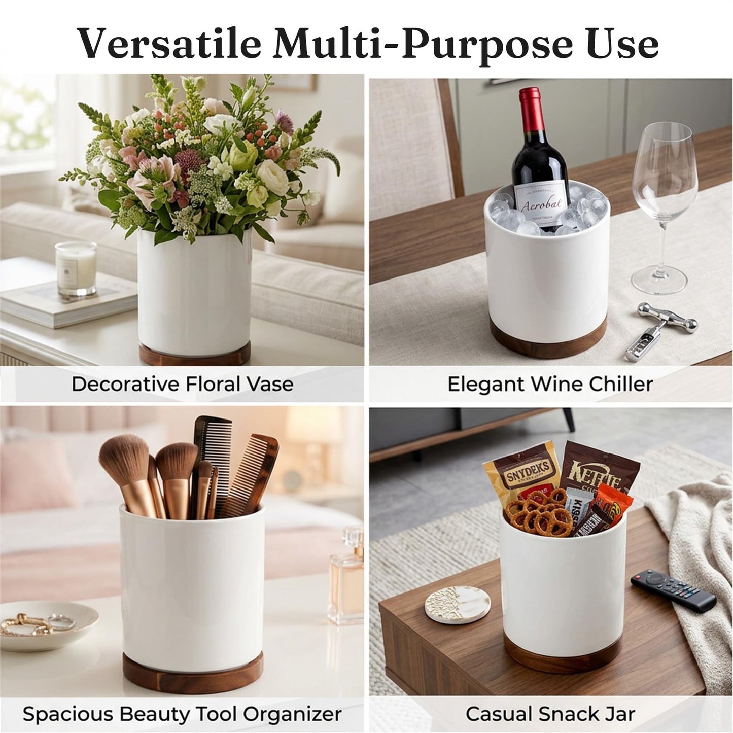 Nucookery Ceramic Rotating Utensil Holder for kitchen counter, 7.2" Stable Large Utensil Crock Countertop Organizer for Cooking Utensils, Modern Farmhouse Decor, Christmas Gift, White
