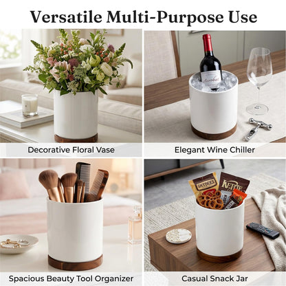 Nucookery Ceramic Rotating Utensil Holder for kitchen counter, 7.2" Stable Large Utensil Crock Countertop Organizer for Cooking Utensils, Modern Farmhouse Decor, Christmas Gift, White