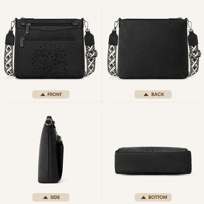 RAINSMORE Crossbody Bags for Women Leather Medium Crossbody Purse with Card Slots & Adjustable Strap Water-Resistant Womens Shoulder Handbag for Work Travel, Black