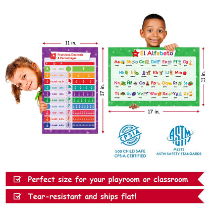 32 Set of 59 Educational Posters for Kids - 17x11, Multiplication Chart, ABC, World, USA Map, Periodic Table, Division, Homeschool Supplies - 17x11
