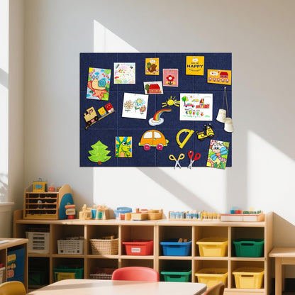TSJOFFICE Large Cork Board for Wall - 48" x 36" Bulletin Board with 50 Pushpins for Office Decor, Pin Board 12 Pack Felt Wall Tiles with Safe Removable Adhesive Tabs, Corkboard for Home - Navy Blue