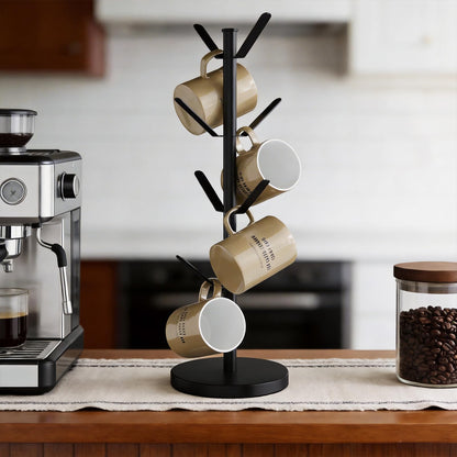 HUILAIXIAN Stainless Steel Mug Holder Tree, Updated Thick Coffee Cup Holder Base, Coffee Cups Stand Mug Holders with 8 Hooks for Countertop Cup Rack Organizer Stand (Black)