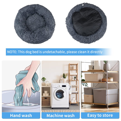 UUEMB 50cm Calming Dog Cat Bed, Plush Donut Pets Beds for Small Dogs Cats, Soft Puppy Kitten Cuddler Round Bed Cushion, Washable Warm Dog Beds for Improved Sleeping (Dark Grey)