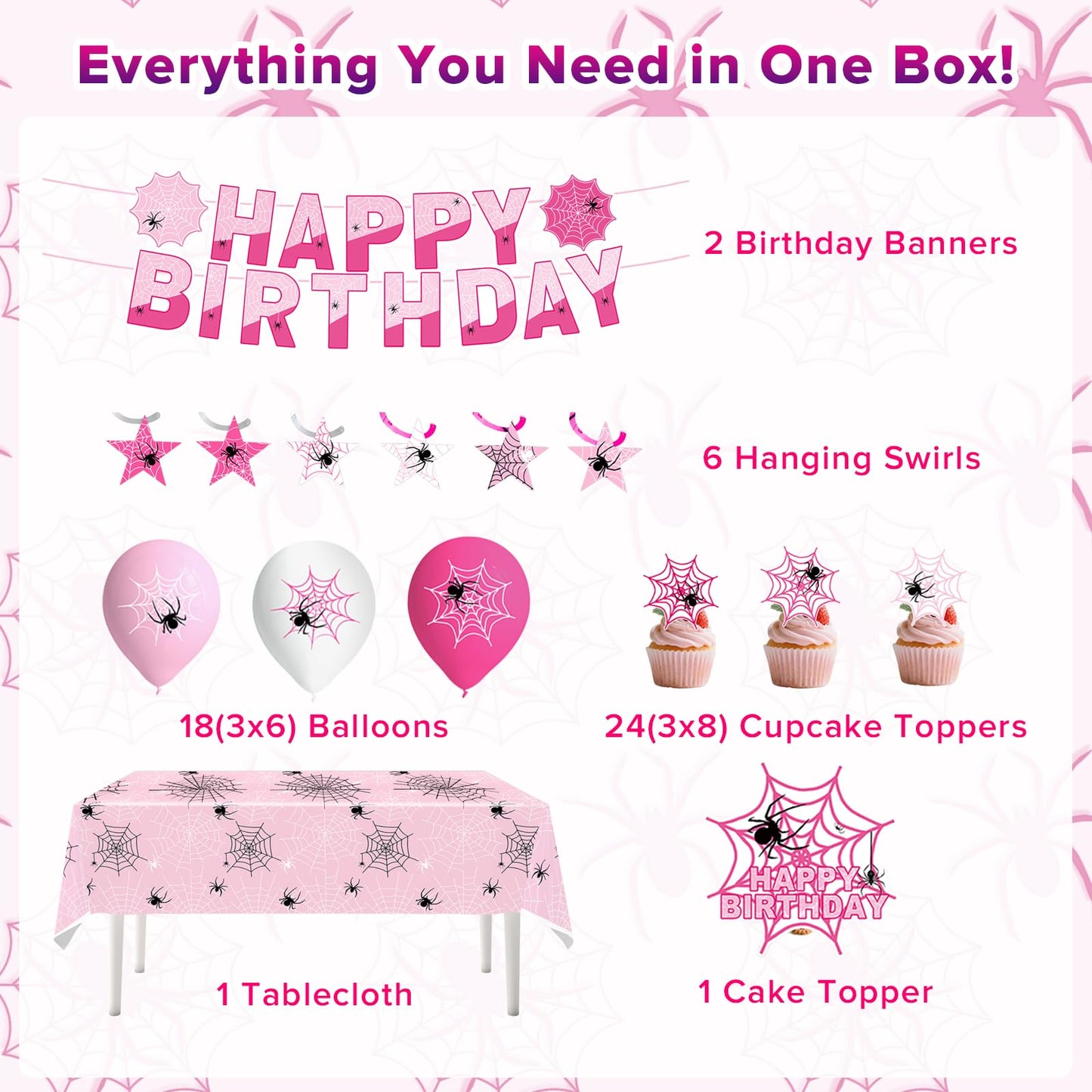 Pink Spider Party Decorations Kit for Girls
