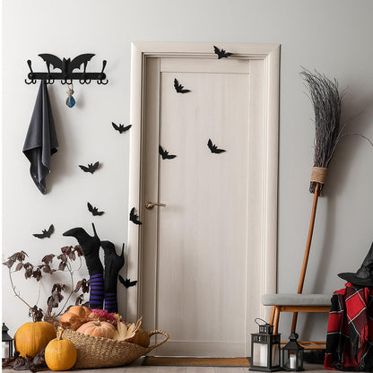 Shimeyao Coat Rack Wall Mount Halloween Christmas Gothic Home Decor Goth Key Hook Heavy Duty 5 Tri Coat Hooks Spooky Black Metal Key Holder for Entryway Hat Jacket Bag Towel Hanger Gift(Bat)