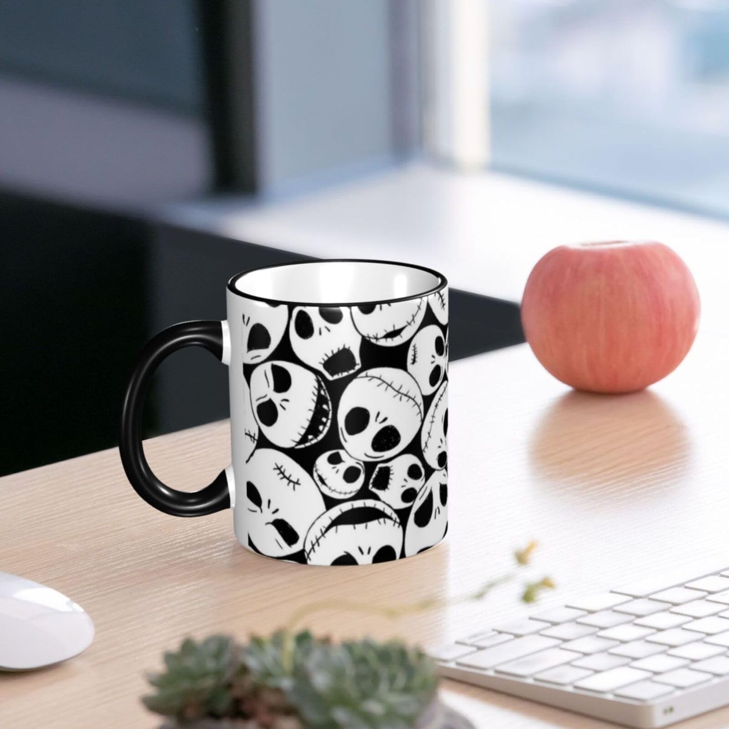 GUCGUSY Halloween Skull Ceramic Coffee Mugs 11oz with Handle, Funny Tea Cup for Women Men, Ideal Gift for Home Office Daily Use