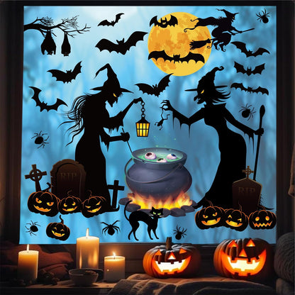 Halloween Wall Stickers Halloween Witch Bats Pumpkin Moon Wall Decals for Kids Bedroom Living Room Peel and Stick for Halloweens Nursery Party Supplies Decorations