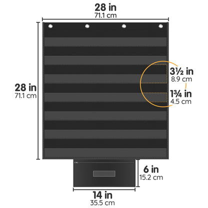 Standard Pocket Chart for Classroom 28"x28" Large 7 Pocket Charts with Card Storage Bag Sentence Strip Holder for Word Wall, Sight Words, Cards, Calendar, Daily Visual Schedule (Black)