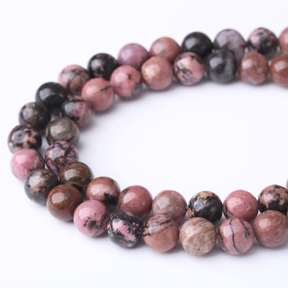 10MM Black Line Rhodochrosite Round Loose Beads Natural Gem Beads Crystal Energy Stone Beads for Jewelry Making DIY Bracelet Necklaces