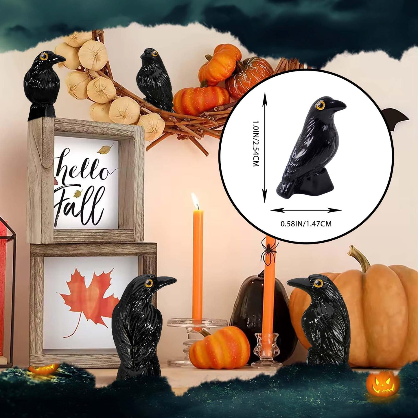 SHIFANQI 50 Pcs Halloween Miniatures Mini Black Crows Figurines, Small Resin Crow Figures, Tiny Raven Decor for Halloween Party Spooky Scene Outdoor Home Garden Decoration DIT Crafts