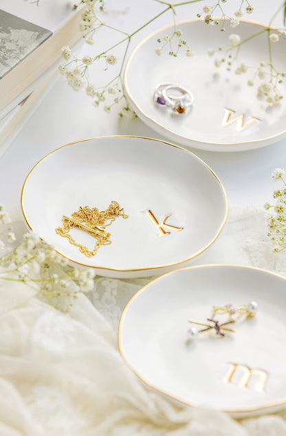 COLLECTIVE HOME - Ceramic Jewelry Tray, Decorative Trinket Dish for Rings Earrings Necklaces Bracelet Watch Keys, Birthday Mother's Day Christmas Gift for Women, 4.75", White Surface (S)