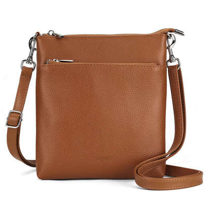 befen Small Brown Real Leather Crossbody Bag Purse for Women Travel Cross Body Handdbags with Adjustable Shoulder Strap