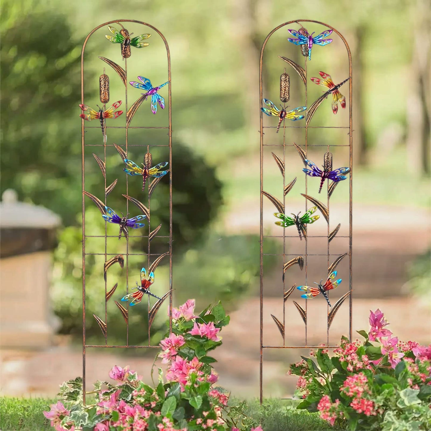 SUNNYPARK Set of 2 Dragonfly Metal Garden Trellis for Climbing Plants, Decorative Vegetables Flowers Vine Trellis for Outdoor Patio 60'' H x 11'' W