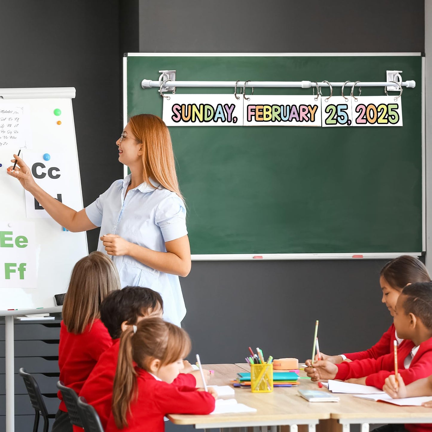 Flip Calendar Bulletin Board Set Classroom Decorations for Whiteboard with Adjustable Flip Calendar Rod Holder Date Cards Days of The Week for Classroom School Supplies(Pastel)