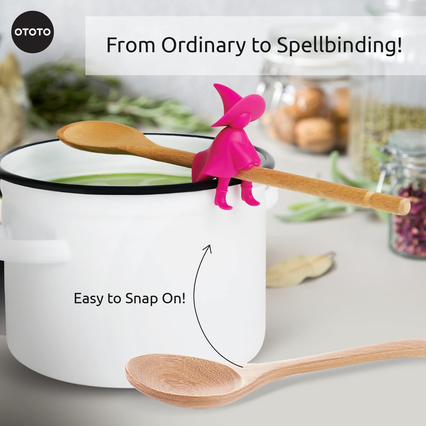 OTOTO Agatha Spoon Holder - Goth Cute Spoon Rest for Stove Top, Gothic, Spooky Cooking Gifts, Witchy Gifts, Cool Kitchen Gadgets, Halloween Gifts (Pink)