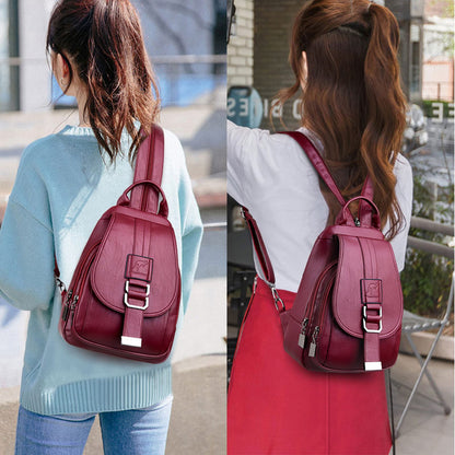 BlackeEight Women's Soft Genuine Leather Backpack,Large Capacity Satchel Shoulder Handbags for Office Shopping Trip (Red)