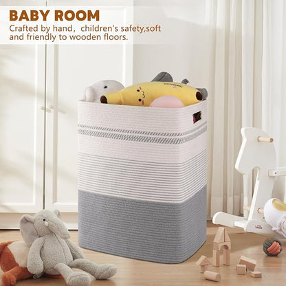 80L Large Cotton Rope Laundry Basket for Bedroom & Laundry Room, Tall Clothes Hamper with Sturdy Handles, Neutral Storage Bin Capable of Holding Blankets and Toys