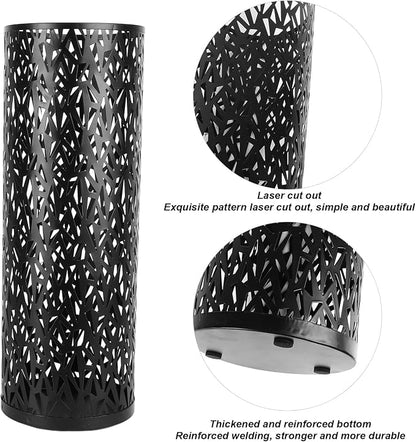 Metal Round Umbrella Stand Rack,Umbrella Holder Organizer Bin Hollowed Freestanding Canes Walking Sticks Holder for Entryway Home Hotel Office Decor (L)
